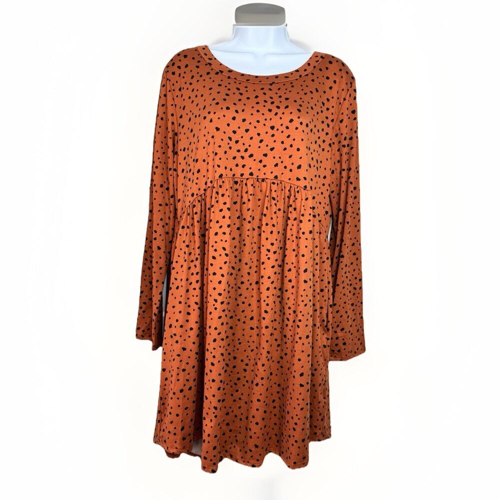 Haptics Holly Harper‎ Womens Dress M Rust Orange Black Dot Print Babydoll Tunic